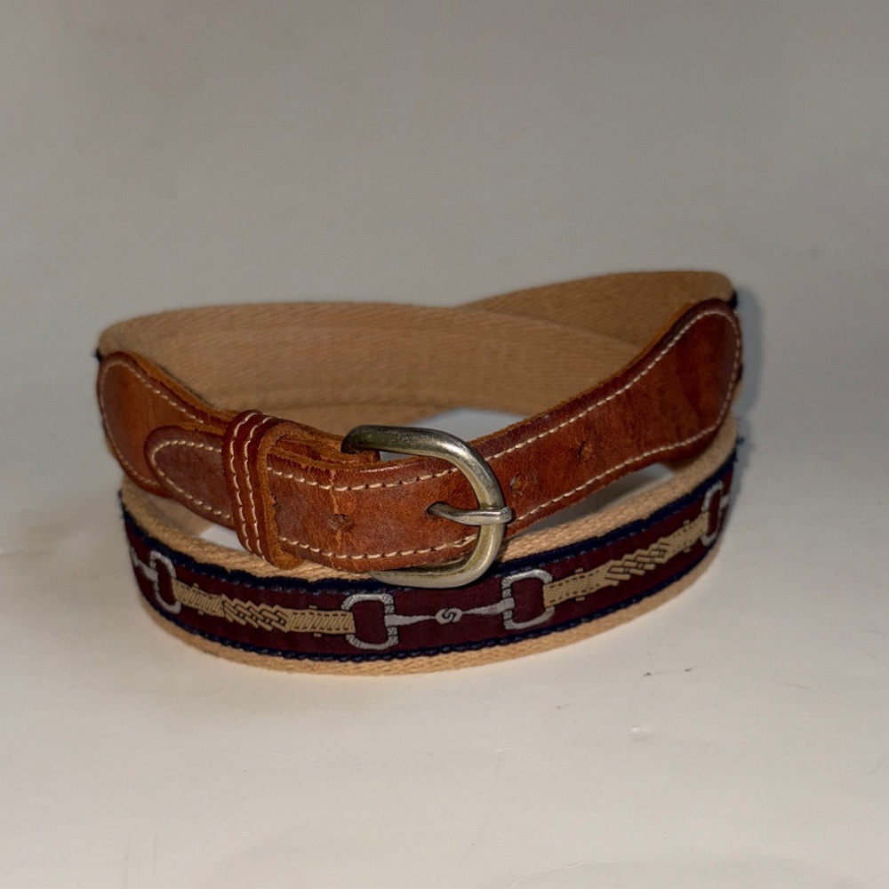 Vintage 1980s Ladies Brown/Tan Web & Leather Equestrian Snaffle Bit Belt Size 30